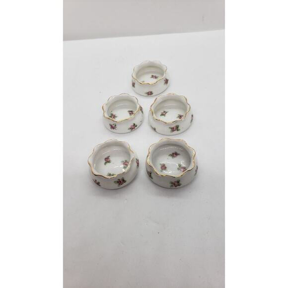 5 Antique Salt Cellar Server Tiny Bowl White Porcelain Pink Roses Austria Vtg - Picture 4 of 11